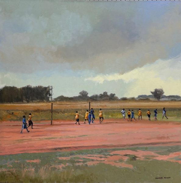 Playing soccer