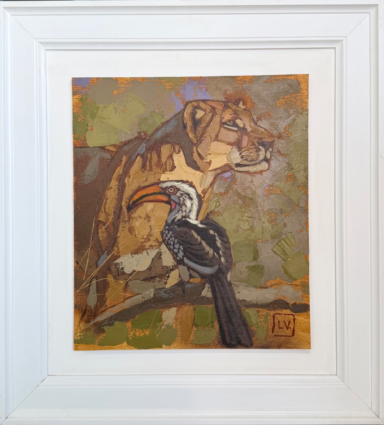 Hornbill with lion by Lute Vink