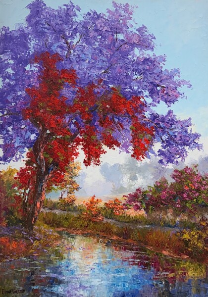 Jacaranda, next to pond