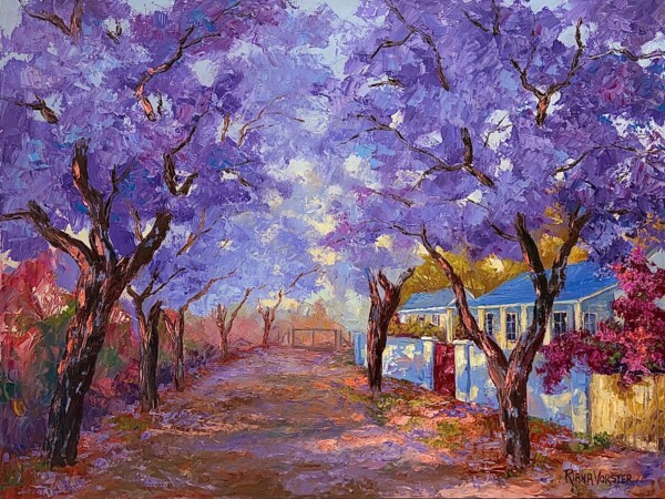 Jacarandas, street scene, houses