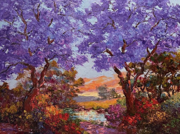 Jacarandas, with small water pond