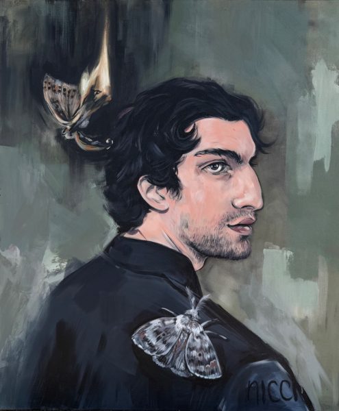 Portrait, man with moths